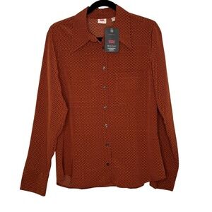 NWT Levi's Women's Size M Orange Pattern Long Sleeve Collared‎ Blouse Shirt